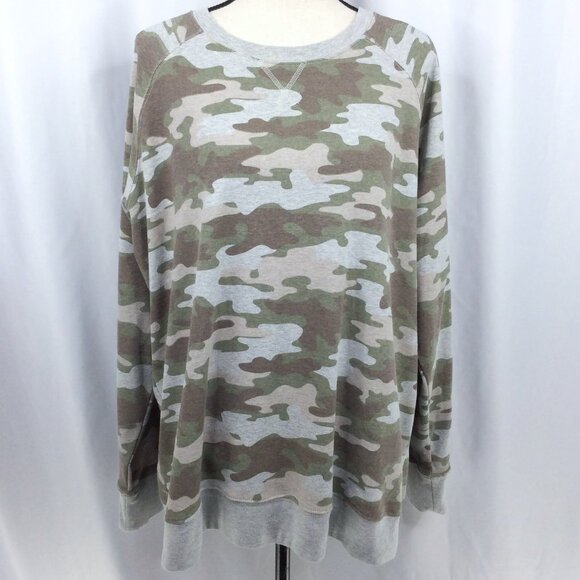 Eddie Bauer Legend Wash Sweatshirt Womens Size T2XL Tall 2XL Camo Raglan Sleeve - Picture 1 of 8